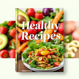 A vibrant and eye-catching book cover design for a healthy recipes book