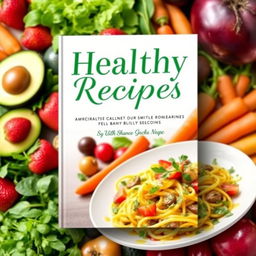 A vibrant and eye-catching book cover design for a healthy recipes book