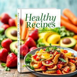 A vibrant and eye-catching book cover design for a healthy recipes book