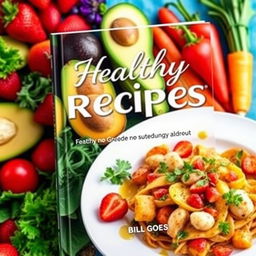 A vibrant and eye-catching book cover design for a healthy recipes book