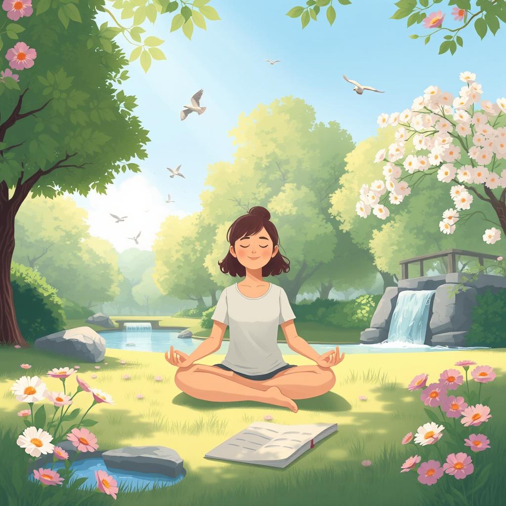 A serene and calming illustration depicting mindfulness in everyday life