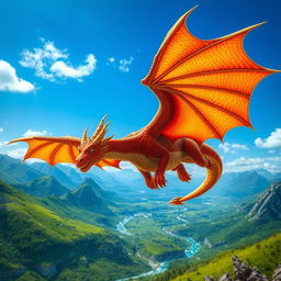 A majestic cinnamon-colored dragon soaring through the sky, with shimmering scales that catch the sunlight