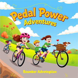 An illustrated book cover design for a cycling-themed story, featuring a colorful and dynamic scene of cartoon cyclists racing through a fantastical landscape