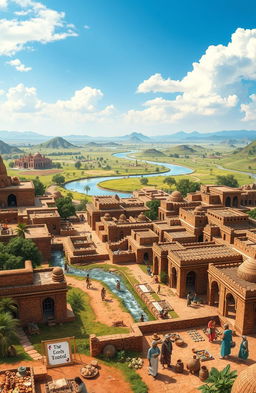 An artistic representation of the Harappan civilization, showcasing advanced urban planning and intricate city layouts