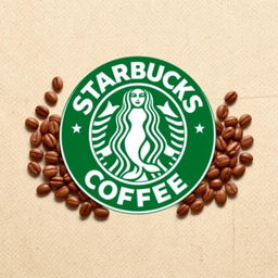 A creative and stylish logo design for Starbucks featuring the iconic Starbucks mermaid surrounded and framed by coffee beans