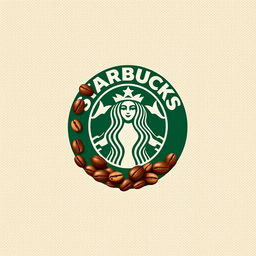 A creative and stylish logo design for Starbucks featuring the iconic Starbucks mermaid surrounded and framed by coffee beans