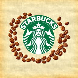 A creative and stylish logo design for Starbucks featuring the iconic Starbucks mermaid surrounded and framed by coffee beans