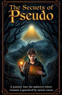 A captivating book cover for a fantasy adventure novel titled 'The Secrets of Pseudo'