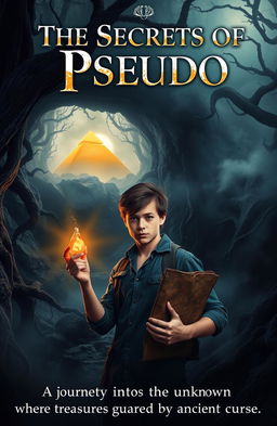 A captivating book cover for a fantasy adventure novel titled 'The Secrets of Pseudo'