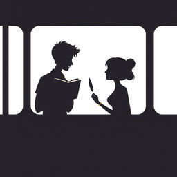 A minimalistic silhouette drawing of a couple on a bus