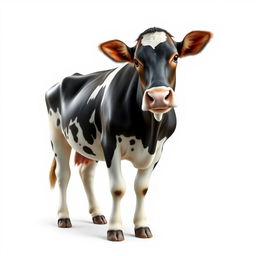 A realistic female cow standing gracefully in a pure white background