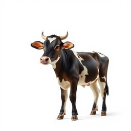 A small female African cow, standing gracefully on a pristine white background