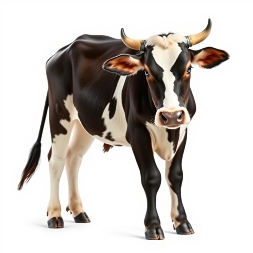 A small female African cow, standing gracefully on a pristine white background