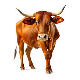 A single brown female African cow, portrayed in a realistic style against a bright white background