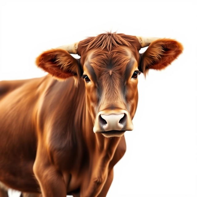 A single brown female African cow, portrayed in a realistic style against a bright white background