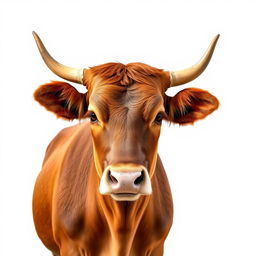 A single brown female African cow, portrayed in a realistic style against a bright white background