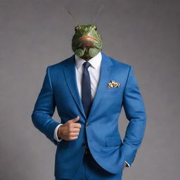 A muscular cricket wearing a stylish suit