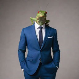 A muscular cricket wearing a stylish suit