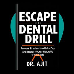 A book cover design featuring a large, bold title "ESCAPE THE DENTAL DRILL" in white text against a solid black background, shaped like a tooth