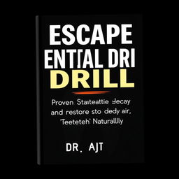 A book cover design featuring a large, bold title "ESCAPE THE DENTAL DRILL" in white text against a solid black background, shaped like a tooth