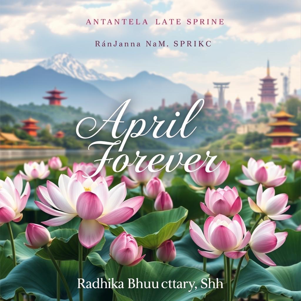 A stunning novel cover titled 'April Forever' by author Radhika Bhattacharyya Shah