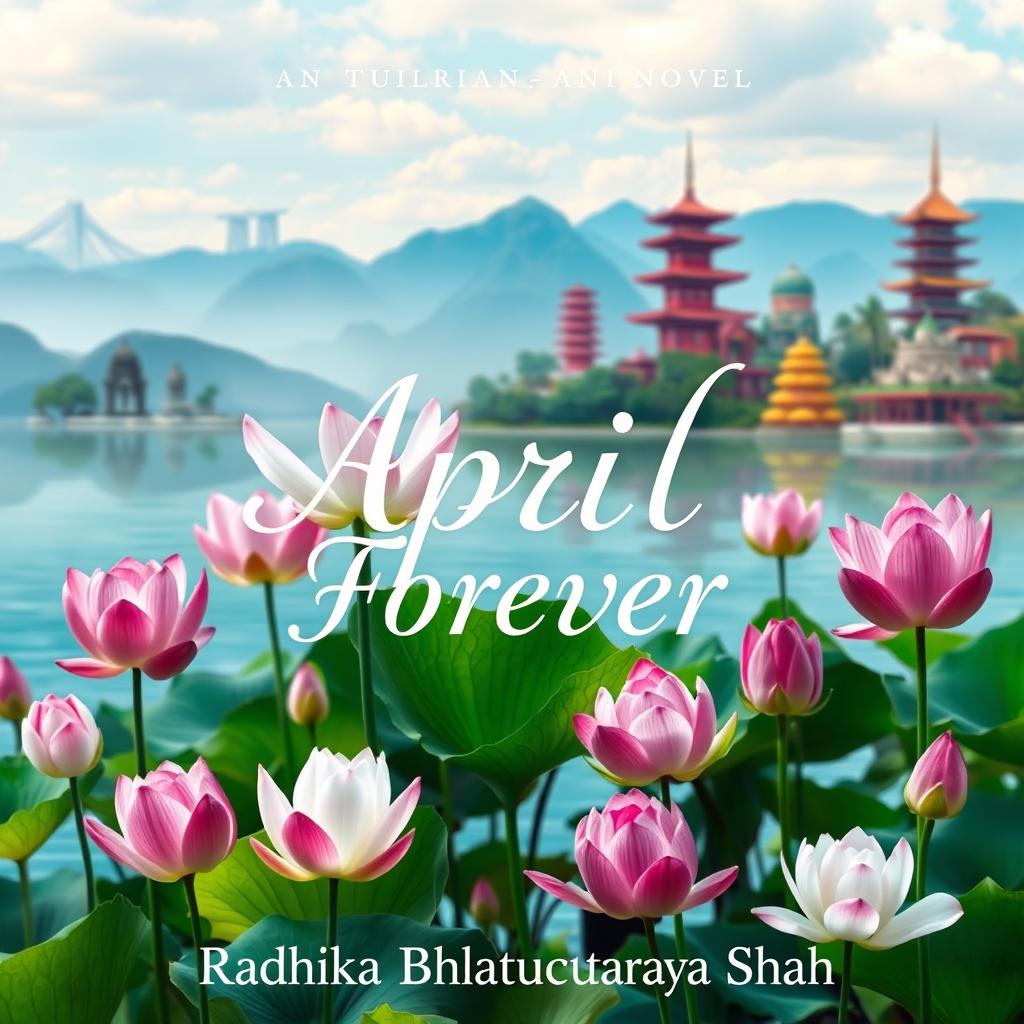 A stunning novel cover titled 'April Forever' by author Radhika Bhattacharyya Shah