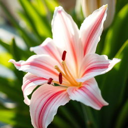 A stunning close-up of a broken lily in full bloom, capturing its delicate petals that are slightly torn and scattered