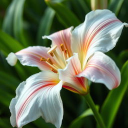 A stunning close-up of a broken lily in full bloom, capturing its delicate petals that are slightly torn and scattered