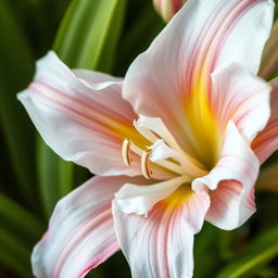 A stunning close-up of a broken lily in full bloom, capturing its delicate petals that are slightly torn and scattered