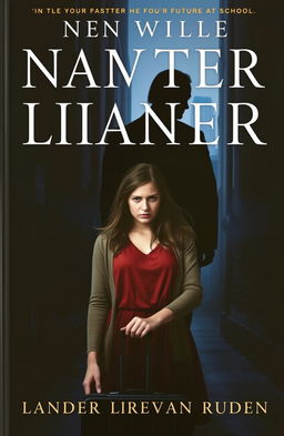 A dramatic and intense book cover depicting a young woman with a conflicted expression, standing in the shadows of a darkened New York City alley