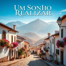 A captivating movie poster for 'Um Sonho Por Realizar', featuring a picturesque Portuguese town nestled in the mountains