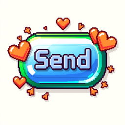 A pixel art style illustration featuring a vibrant, colorful 'send' button