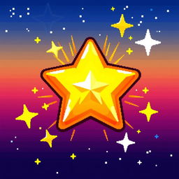 A pixel art style illustration of a vibrant and shiny star button