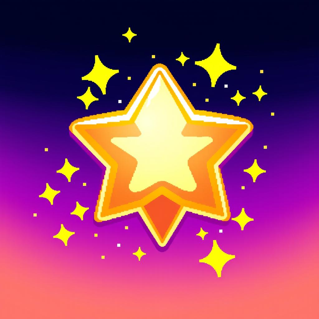 A pixel art style illustration of a vibrant and shiny star button