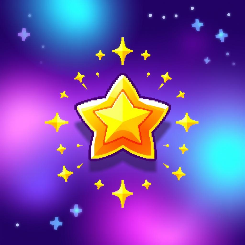 A pixel art style illustration of a vibrant and shiny star button