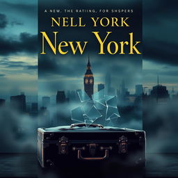 An elegant and sophisticated book cover design showcasing a dark, moody New York City skyline at twilight, adorned with soft, swirling fog to evoke a sense of mystery and tension