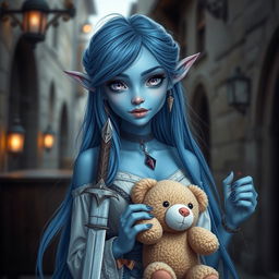 A stunningly beautiful female drow with a sweet and innocent face, appearing to be 20 years old