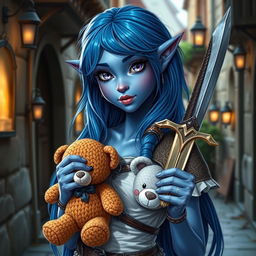 A beautiful female drow with a sweet and innocent face, appearing to be 20 years old