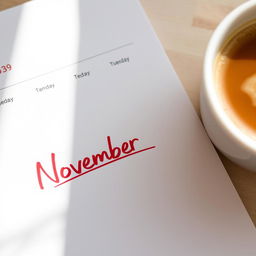 A close-up view of a calendar page showing the month of November with November 9 prominently marked in vibrant red ink