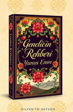 An elegant and sophisticated book cover design for 'Gençliğin Rehberi: Yunus Emre', featuring a harmonious blend of traditional Turkish artistic elements and modern design