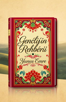 An elegant and sophisticated book cover design for 'Gençliğin Rehberi: Yunus Emre', featuring a harmonious blend of traditional Turkish artistic elements and modern design