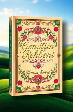 An elegant and sophisticated book cover design for 'Gençliğin Rehberi: Yunus Emre', featuring a harmonious blend of traditional Turkish artistic elements and modern design