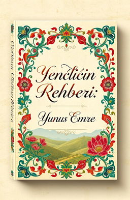 An elegant and sophisticated book cover design for 'Gençliğin Rehberi: Yunus Emre', featuring a harmonious blend of traditional Turkish artistic elements and modern design