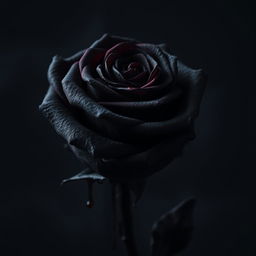 A gothic-style rose, deep black in color, with intricate details on its petals