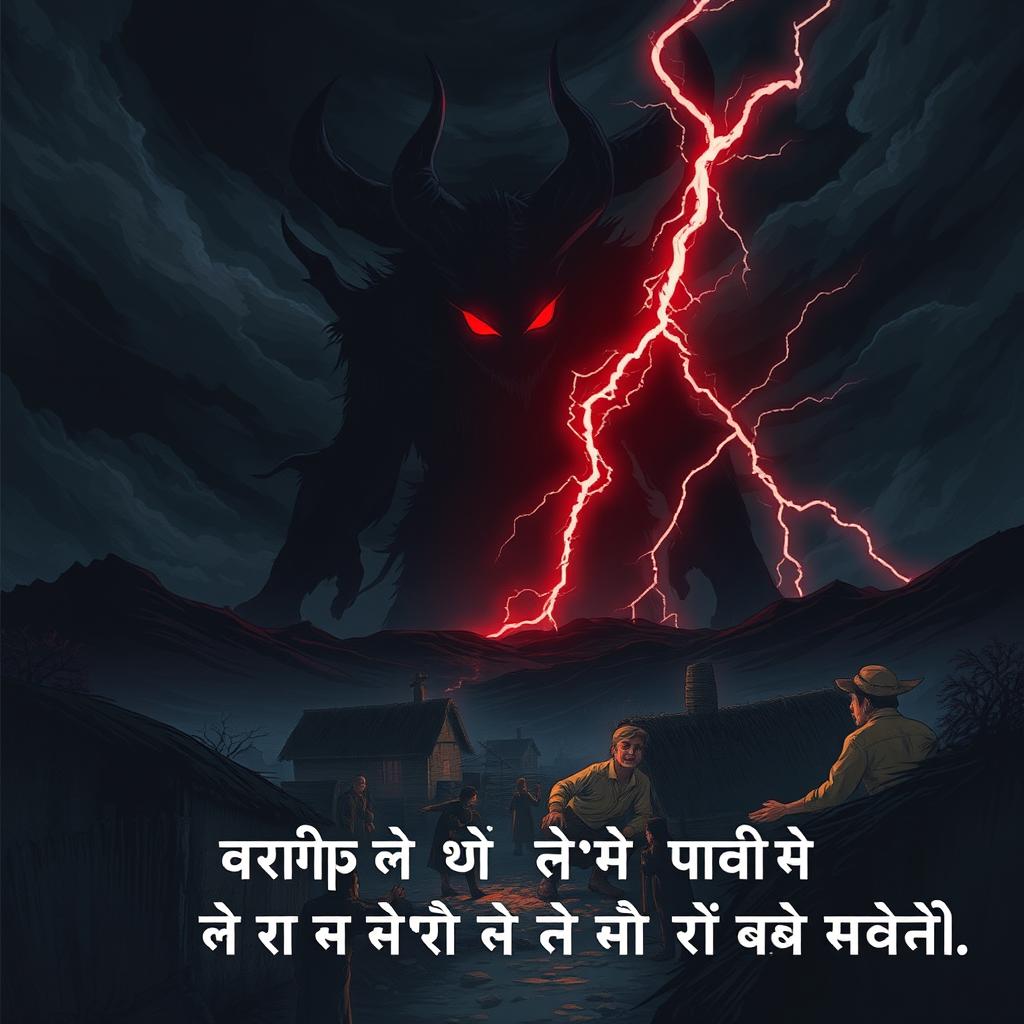 A dramatic and captivating illustration inspired by the story of 'सैतान ने गांव के लोगों को नष्ट करने क्यो आया'