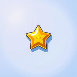 A detailed pixel art depiction of a star-shaped button, designed with a vibrant color palette featuring shades of yellow and gold