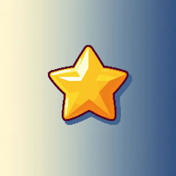 A detailed pixel art depiction of a star-shaped button, designed with a vibrant color palette featuring shades of yellow and gold