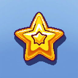 A detailed pixel art depiction of a star-shaped button, designed with a vibrant color palette featuring shades of yellow and gold