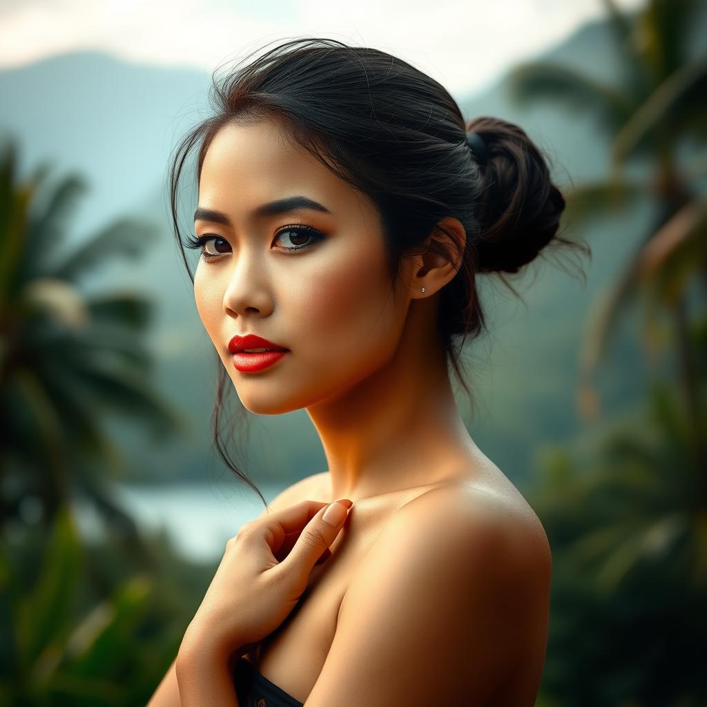 A beautifully composed artistic portrayal of an Indonesian woman, tastefully celebrating the beauty of the human form