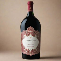 Highly sophisticated wine bottle design named 'Yarkhushta', featuring rich colors and elegant typography